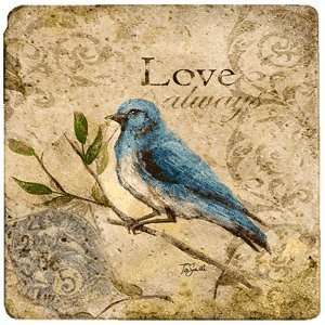 Love Song Bird Travertine Stone Trivet, Set of 2