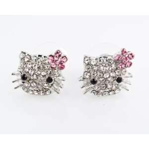   Kitty Extra small 1/4 Pink Crystal Flower Stud Earrrings Jewelry
