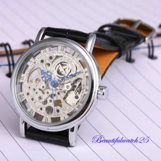 New Silver Skeleton Mens Mechanical Wrist Watches 02  