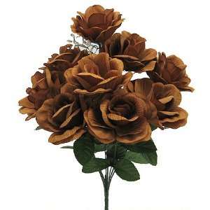  Silk Roses   Artificial Planter Rose Bush with Vein Brown 