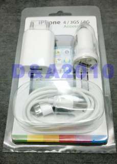 USB data Cable +Car+ EU Wall Charger iPhone 4G 3GS ipod  