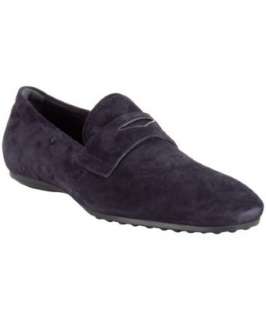 Tods dark blue suede loafers   