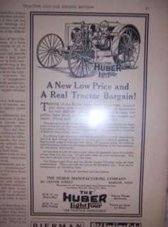 1922 Huber Light Four Farm Tractor Ad Thresher o  
