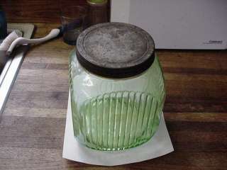 Vintage Vaseline green hoosier glass jar canister  