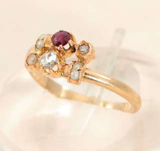 Art Nouveau 14Ct Rose Gold Diamond Ruby Ring Sz O or 7 c1910  