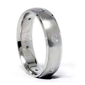    Mens 14k White Gold Beveled Wedding Band Diamond Ring: Jewelry