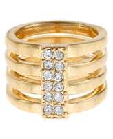 Kenneth Cole New York Ring, Gold Tone Crystal 4 Row Stacked Ring