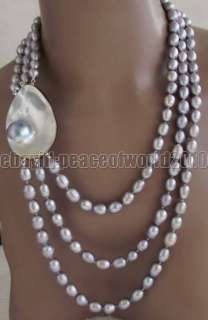 Rows Grey Freshwater pearl Mabe Necklace  