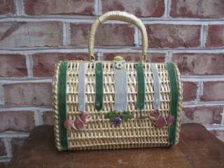 vintage WICKER straw PURSE bag wood basket handbag  