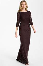 Adrianna Papell Sheer Sleeve Ruched Mesh Gown $158.00
