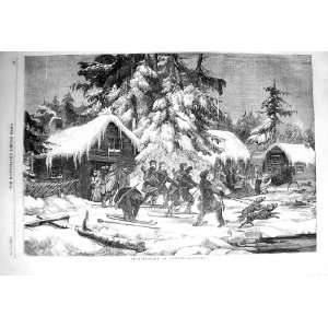  1856 BEAR HUNTING SWEDEN SPORT SNOW SKI ING SNOW