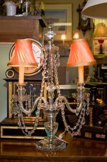 Fabulous Czech (Marked) Crystal Candelabra with Shades. Dimensions 