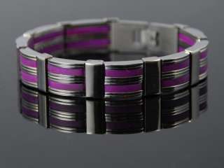 b128 Stainless steel Mens bracelet purple rubber inlay  