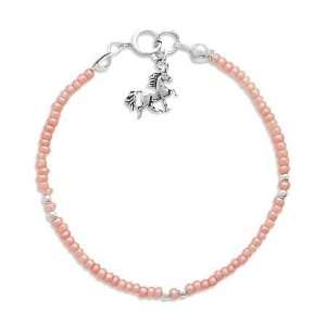  5 Pink Seed Bracelet with Unicorn Charm Jewelry