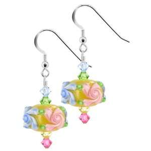   Floral Blown Glass Bead Crystal Earrings Made with Swarovski Elements