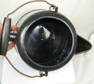 Large Dark Graniteware Camping Cowboy Metal Coffee Pot w/ Lid & Handle 