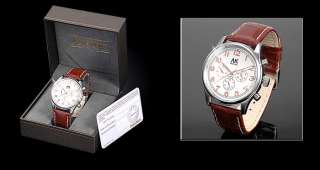AK Homme Automatic Mechanical Arabic White Dial Brown Leather Men 