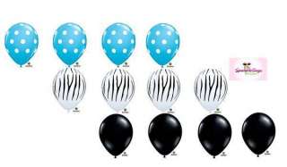 Zebra Print Black Blue DOT Latex Balloon Party Set 12  