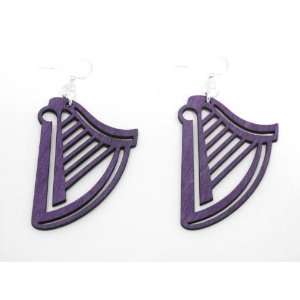  Purple Harp Wooden Earrings GTJ Jewelry