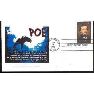  PostCachet Edgar Allen Poe Stamp First Day Cover, Single 