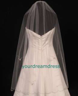 Bridal Wedding Veil S5175VL Light Ivory Scallop Edge Crystals 