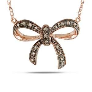  10K Pink Gold 0.05 CT Brown Diamond Necklace With Chain Jewelry