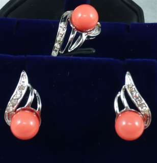 CharmingPink Coral Earring Ring Set  