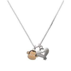 Monkey Face and Silver Heart Charm Necklace