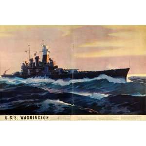  1942 Print WWII Wartime USS Washington US Navy Battleship 
