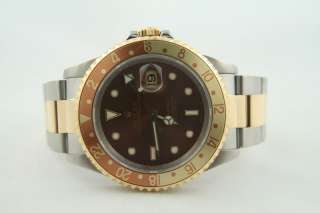 Rolex GMT Master II 2 18kt Gold & SS Root Beer Brown Dial 16713  