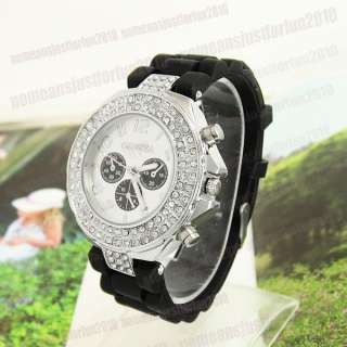   Silicone Rubber Sports Style Crystal Wrist Watch Geneva M598B  