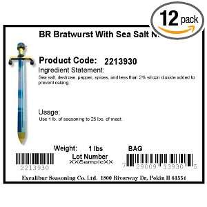 Excalibur Bratwurst With Sea Salt, No MSG, 16 Ounce Units (Pack of 12 