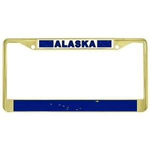  Alaska AK State Flag Gold Tone Metal License Plate Frame 