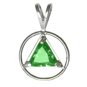 Alcoholics Anonymous Sterling Silver AA Symbol Birthstone Pendant, May 