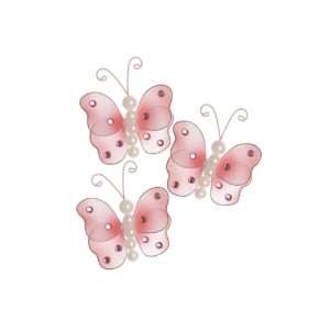 3 pearl butterfly decoration   set of 3   pink: Home 