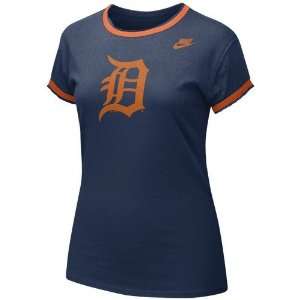 com Nike Detroit Tigers Ladies Navy Blue Cooperstown Ringer Tissue T 