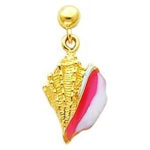    14K Gold Pink & White Conch Shell Earrings Jewelry A Jewelry