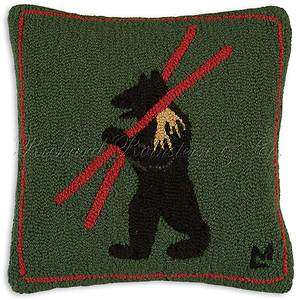Bear Skiing Lodge Winter Seasonal Pillow  