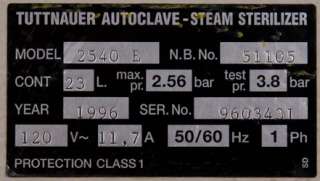 Tuttnauer Brinkmann 2540E Sterilizer/Autoclave 23 liter  