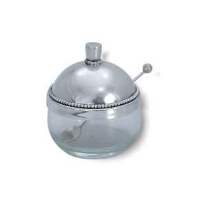  Glass Bowl Honey Dish with a Sterling Silver Lid Serrated 
