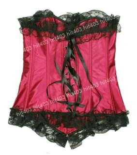 Lace up steel Boned Red Victorian Corset G string 2XL*  