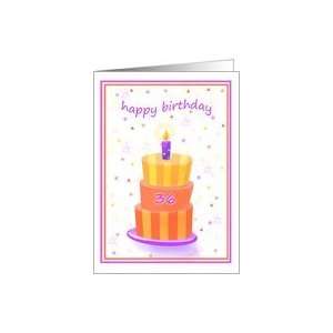  36 Years Old Happy Birthday Stacked Cake Lit Candle Card 