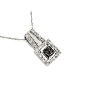 Womens White Diamond & Black Diamond Necklace in 14K White Gold (0.35 