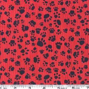  45 Wide Paw Prints Red Fabric By The Yard: Arts, Crafts 