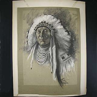 Southwest Style Portrait Artwork Charcoal on Paper Original Signed 