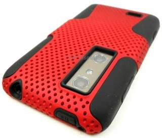 FOR LG THRILL 4G OPTIMUS 3D RED PERFORATED HYBRID HARD SOFT SKIN COVER 