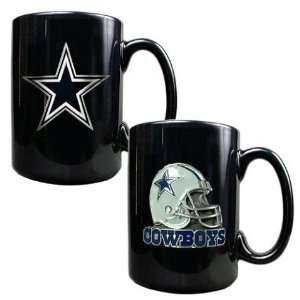  Dallas Cowboys NFL 2pc Black Ceramic Coffee Mug Set 
