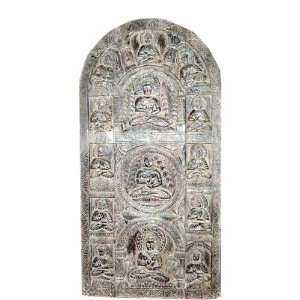 Hand Carved Dhyana Buddha Seated Wall Panel Arched Door India 
