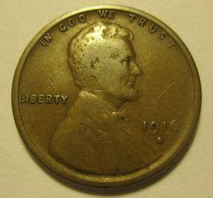 1916 S Lincoln Wheat Cent Penny  