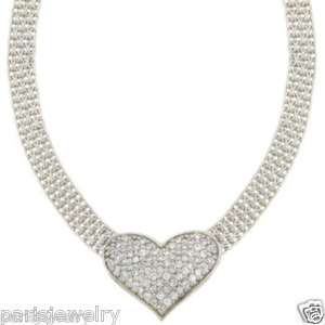 Sterling Silver 1Ct Diamond Heart Mesh Necklace Italy  